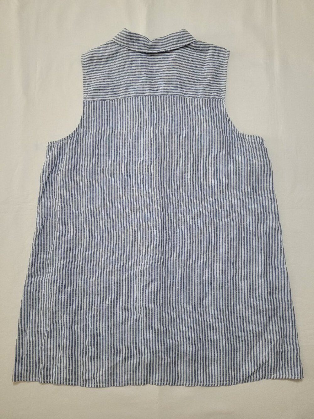 J. Jill Love Linen Sleeveless Tunic Blouse Blue White Striped Button Down Medium - Picture 2 of 9